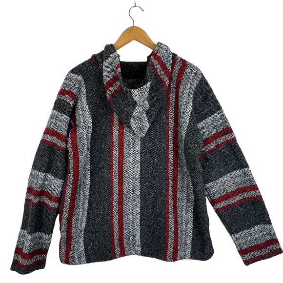 Baja Hoodie Unisex Casual Pullover Style With Kangaroo Pocket Gray/Black/Red Str - Picture 2 of 7